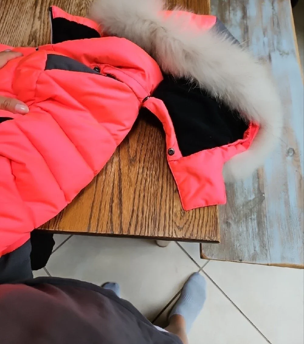 Girl's Hot Pink & Black/Gray Quilted Puffer Jacket with Fur-Trim Removable Hood